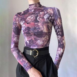 Women's T Shirts 2023 Spring Fall Women Fashion Renaissance Vintage Print Graphic Turtleneck långärmad toppar kvinnliga kläder