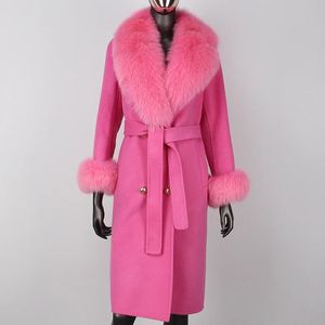 Pelliccia sintetica da donna 2023 Cappotto lungo caldo reale misto cashmere Lana Giacca invernale da donna Polsini con colletto naturale Capispalla doppio petto 231120