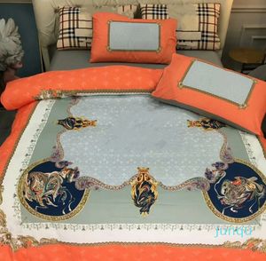 Luxury Orange King Designer Bedding Sets Cotton Gold Horse Printed Queen Size Duvet