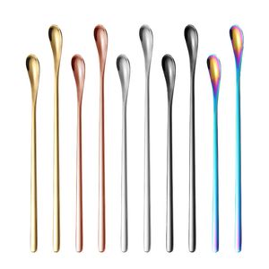 Stainless Steel Spoons Mini Ice Spoon Long Handle Stirring Coffee Scoops Home Kitchen Bar Tableware 17.8CM