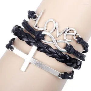 Braccialetti con ciondoli Moda regolabile Croce Infinito Ciondoli Cordoncini in pelle intrecciata Braccialetti avvolgenti Braccialetti fatti a mano Gioielli