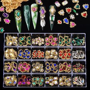 Nagelkonstdekorationer 120240pcs legering Crystal 3D Charms 24style510pc oregelbunden blandad design smycken pärla s box tillbehör 231120