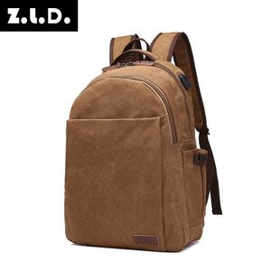 New Canvas Computer Bag com USB Charging Backpack Fashion Korean Version Trend High School Student Backpack 230420