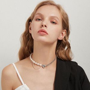 Choker tidlös undrar fancy zirconia hjärta naturlig pärla bana halsband kvinnor juvelverk ins trendiga designer party goth koreansk egirl 6413