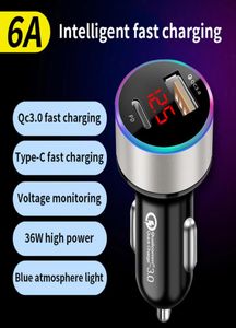 36W PD USB CAR CHARGER QUICK CHARGE 6A QC30高速充電器IPhone 12のLEDディスプレイ付きタブレット車両充電Adapter3753674