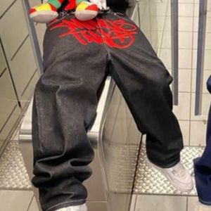 Jeans da uomo Y2K Gamba larga da uomo Harajuku ricamato sciolto streetwear punk gotico pantaloni rock hip hop abbigliamento nero 230420