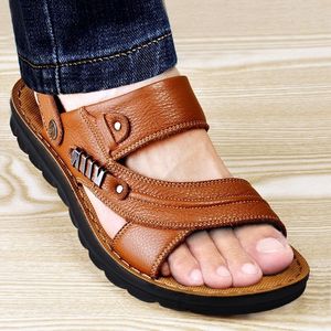 Sandals Men's Beach Shoes Cow Quality Genuine Leather Nonslip Slippers Breathable Two Uses sandals 230419