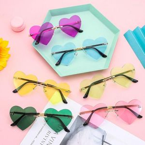 Sunglasses Trendy Hippie Costume Party Halloween Pink Rimless Heart Metal Sun Glasses Heart-Shaped