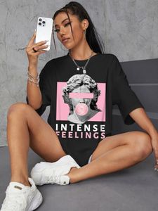 Damen T-Shirt INTENSE FEELINGS Street Hip Hop Damen T-Shirts Lose Oversize Kurzarm 100% Baumwolle Weiche Tops Sommer Atmungsaktive T-Shirt Kleidung 230420