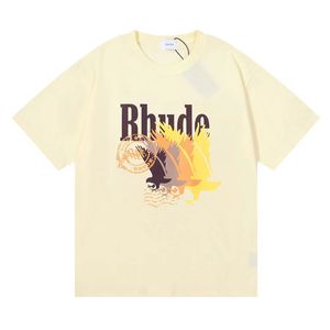 RHUDE MENS T 셔츠 디자이너 순수 면화 여름 거리 패션 캐주얼 느슨한 커플 매칭 짧은 슬리브 8037