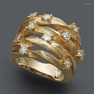 Cluster Rings Hyperbole Wide Ring For Women Gold Color Luxury Twist Design Band Cocktail Fashion Female Accessories Party Jewelry Gifts