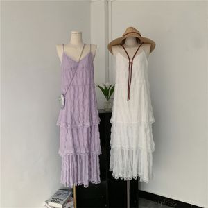 Vestidos casuais vestuário feminino de verão vestido de auto -cultivo puro branco único saia de bolo elegante Design Sense High Waod Beach Resort Skirt 230420