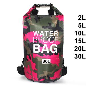 Beach accessories 2L 5L 10L 15L 30L Waterproof Swimming Bag Dry Sack Camouflage Colors Fishing Boating Kayaking Storage Drifting Rafting 230420
