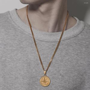 Chains Hio Hop Necklaces For Men Stainless Steel Sailing Travel Compass Pendant Cuban Figaro Wheat Chain Necklace Casual Retro Collar