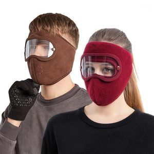 Cycling Caps & Masks Windproof Anti Dust Face Mask Ski Breathable Fleece Shield Hood With HD Goggles Cap Balaclava