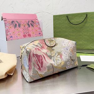 Sacos de maquiagem sacos de cosméticos noturnos bolsas de bolsa de bolsa floral bolsas de jantar cartas clássicas saco de lavagem quadrada feminino bolsa zíper hardware de letra de metal