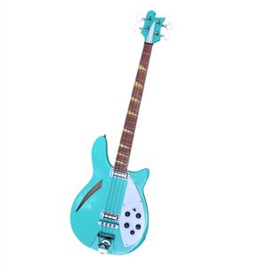 4-saitige halbhohle E-Bass-Gitarre mit grünem Korpus und verchromter Hardware. Angebot Logo/Farbe anpassen