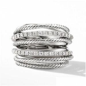 Band Rings Huitan Sier Color Mtiple Row Rings Shiny Cz Metallic Ol Style Office Lady Versatile Finger Ring For Women Fashion Dhgarden Otqnt