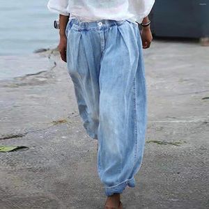 Jeans da donna Pantaloni con stampa in finto denim Pantaloni da donna dritti larghi Y2k a gamba larga Pantaloni corti da donna vintage a vita bassa