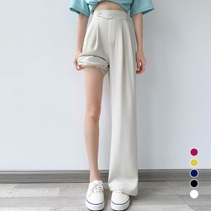 Damenhosen Frau Anzüge Koreanischer Stil Elegant Hohe Taille Gerade Sommer Lässige Outfits Klassisch Weiß Breit 230419