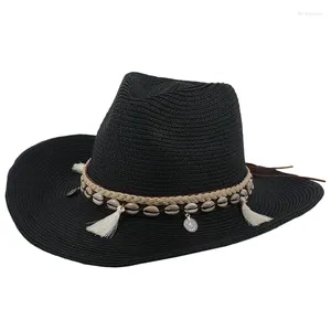 Sboy Hats Shell Tassels Cowgirl Summer Hat Strå för kvinnor Män Western Cowboy Lady Trendy Woven Sun Beach Cap