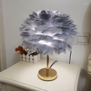 Table Lamps Art Deco Bedside Reading Room Sitting Heart Shape Feather Crystal Lamp For Bedroom Light Home Wedding Girl