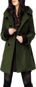Winter Jacke Frauen Warme Mode Lässig Zweireiher Wolle Pea Coat Windjacke Mit Kapuze Mantel 70FZ3