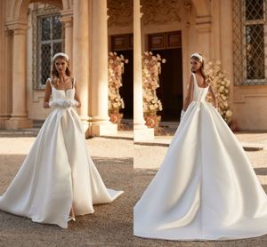 أنيقة خط زفاف لعروس سيمبي بوهيمي شاطئ بالإضافة إلى الأشرطة الحجم مطالبة الطيات عالية الجانب انقسام القطار Boho Bridal Dress