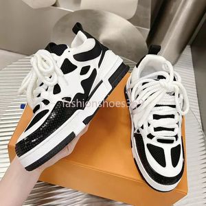 Classic Men Women 2023 Casual Skate Shoes Monograms Double laces Flower mesh calf leather suede outsole Sneaker Designer Luxurys Fashion Ladies Sports Shoes 35-45