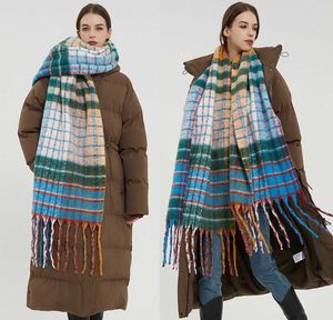 New Imitation Mohair Rainbow Plaid Scarf Women's Winter Scarf Thickened Warm Shawl 231015