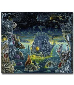 Fantezi Karanlık Psychedelic iskelet Ölüm Deniz Balık Sanat İpek Kumaş Poster Baskı Trippy Soyut Duvar Resim Odası Dekor8695604