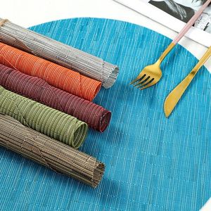 Tapetes de mesa Almofada de utensílios de mesa Cor sólida PVC Padrão de bambu Resistente ao calor Acessórios de decoração circular Pano para casa