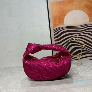 Borsa da pranzo scintillante con strass dorati di design Totes Borsa da festa con foratura a mano Brillante diamante annodato Maniglia Frizione Lettera Stampa