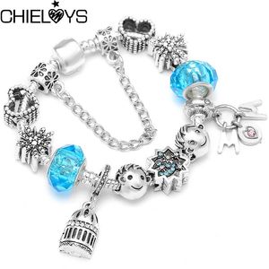 Charm Bracelets 2023 Girl Beads MOM Pendants Fit Blue Crystal Bangles For Women Mother Jewelry Gift Drop