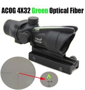 Taktisk ACOG 4x32 Fiber Optics Green Dot Illumined Rifle Scope Chevron Glass Etched Reticle Green Fiber Hunting Optical Sight1310761