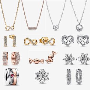 925 Silber Diamant-Anhänger-Halskette ewige herzförmige Anhänger-Ohrringe für Frauen-Verpflichtungs-Designer-Schmuckgeschenk DIY passendes Pandora-Armband im neuen Stil