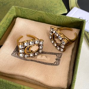 Nunca desapareceu letra de marca anel de ouro de bronze copper abre anéis de faixa de moda designer de moda shururs shinestone cristal ring for feminino jóias de casamento presentes ajustáveis
