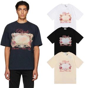 Designer Mode Kläder T-shirts Hiphop T-shirts Rhude Storms Never Last Hd Rose Mirror Tee Herr Dam Lös Sommar Kortärmad T-shirt Streetwear Toppar Sportkläder