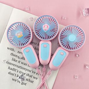 Custom Logo Mini Portable Cute Handheld Fan Usb Rechargeable with Hanging Rope and Free Sticker Outdoor Party Hand Gift