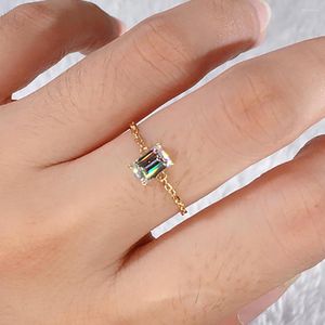 Cluster Rings 10K Yellow Gold Women Ring Resizable Moissanite Diamonds 1 2 3 45 Ct Rectangle Emerald Wedding Party Engagement Anniversary