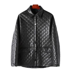 Äkta läder fårskinnjacka Kvinnor Casual Plaid Leather Coat Exterwear Overcoat S M L XL Spring Autumn Clothing