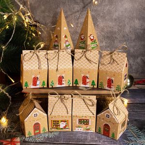 Envoltório de presente 24 pcs Natal Kraft Caixas de papel Advento Calendário Gingerbread House Candy Embalagem Caixa Ano Festa Decoração 231120