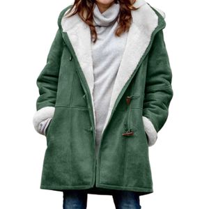 Kurtka zimowa bluzy z kapturem kurtki miękkie rozmyte długa bluza bluzy swobodne Sherpa Bluzy Horn Button Coats 104ycm