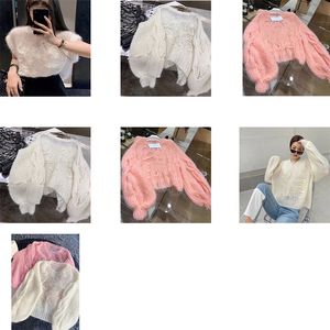 Kvinntröjor High End Jacquard Cardigan Sticking Sweaters Coats hoodies kvinnliga casual tröjor High Street Element Loose Lantern Sleeve Pink White Jumper Tops