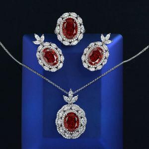 Handgjorda Garnet Diamond Promise Jewelry Set 925 Sterling Silver Wedding Earrings Rings Nalband för kvinnor Brudsmycken