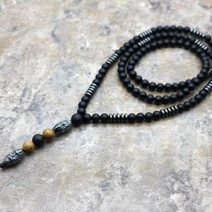 Colares de pingente Design Natural Black Men's Hematite Carving Buddha Bead Colar Moda Jóias Drop