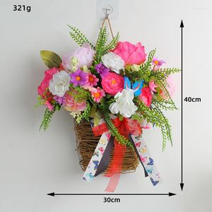 Decorative Flowers Berries And Wildflowers Door Hanging Basket Wreath Spring Decoration Imitation White Fresh Pink