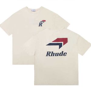 Designer Mode Kläder T-shirts Hiphop T-shirts Rhude American Trend Brand r Letter High Street Hip Hop Street Lös Aprikos Sommar T-shirt Män Lös Streetwear