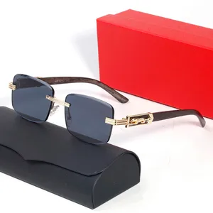 MAN Designer نظارات شمسية للنساء C ديكور Rimless Buffalo Horn Sun Carti Glasses Wooden Frame Sport Eyewear Accessories Oculos de Sol Masculino