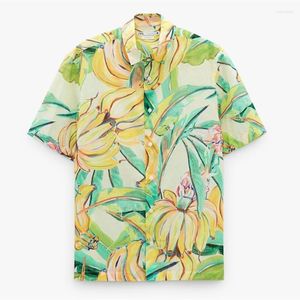 Kvinnors blusar harajuku gul frukt banan konst graffiti söt knapp upp skjortor coola mens hawaii strandblus lös sommar överdimensionerad kawaii